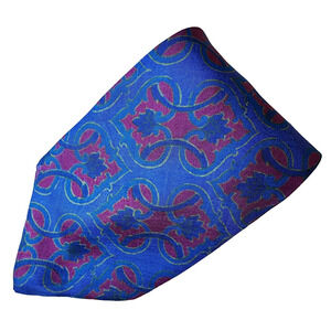 Vintage Thai Silk Co Wide Blue Floral Necktie 100% Silk 3.5"x 56"